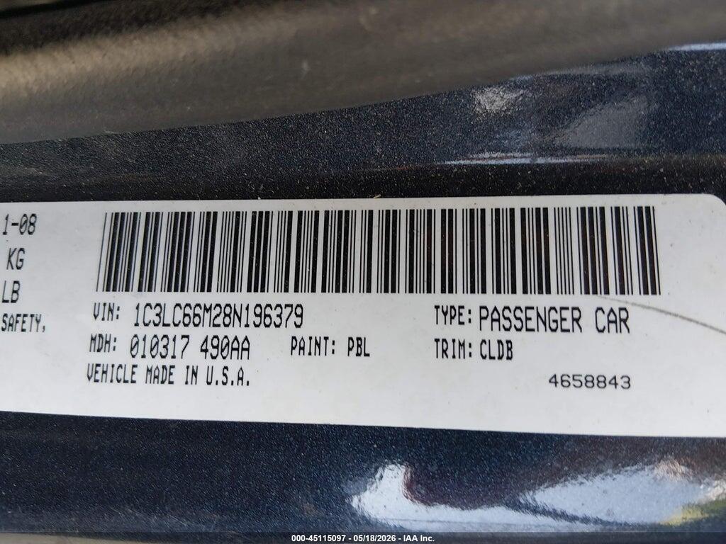 1C3LC66M28N196379 2008 CHRYSLER SEBRING photo no. 9