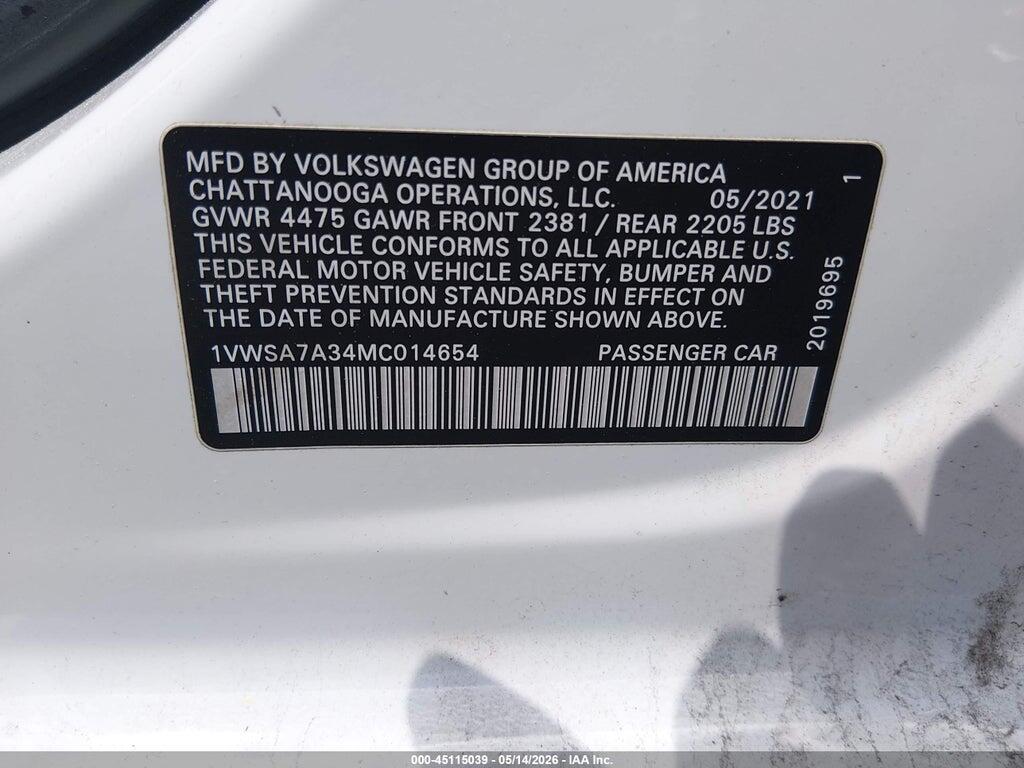 1VWSA7A34MC014654 2021 VOLKSWAGEN PASSAT photo no. 9