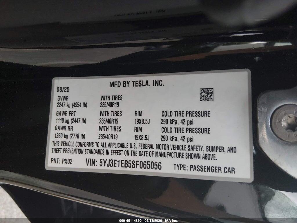 5YJ3E1EB5SF065056 2025 TESLA MODEL 3 photo no. 9