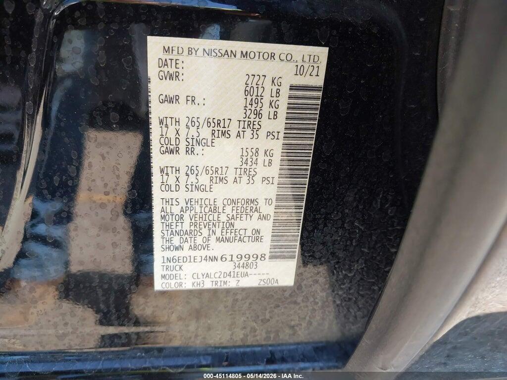 1N6ED1EJ4NN619998 2022 NISSAN FRONTIER photo no. 9