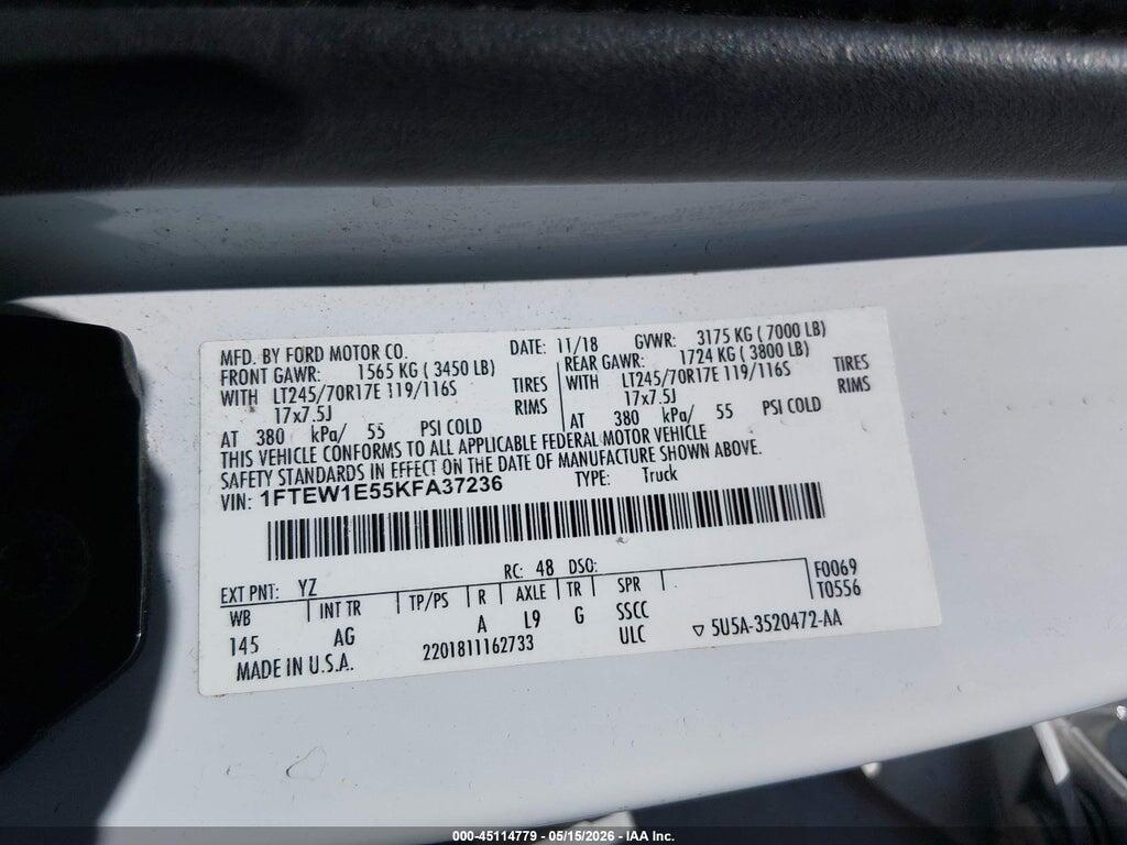 1FTEW1E55KFA37236 2019 FORD F-150 photo no. 9