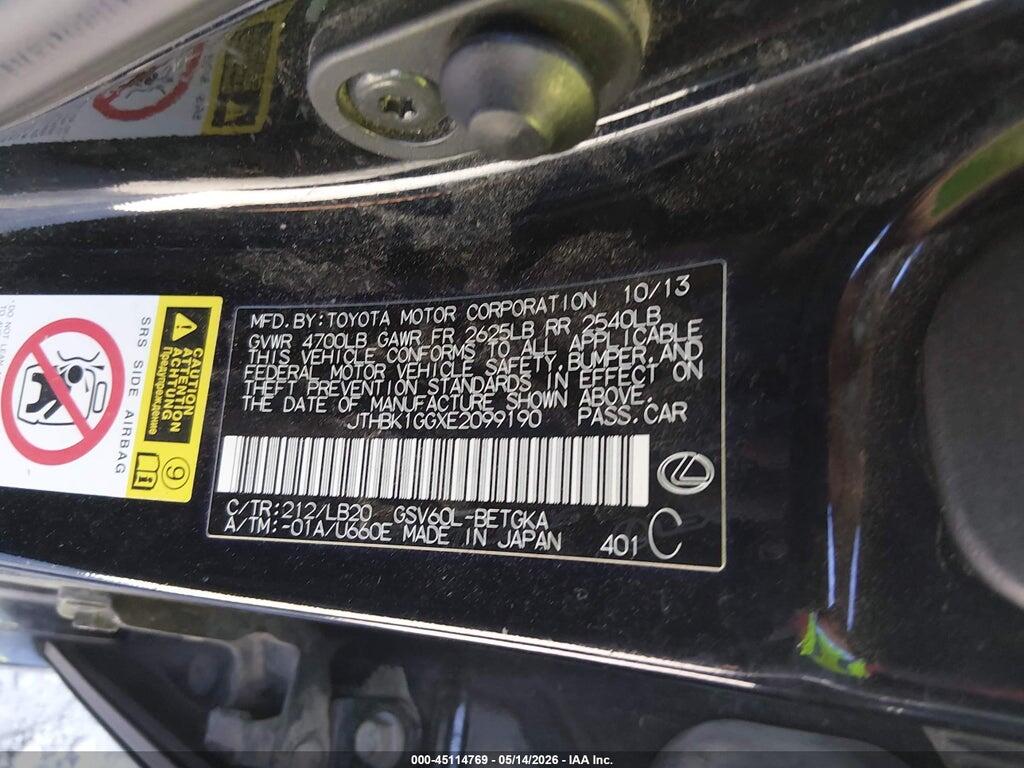 JTHBK1GGXE2099190 2014 LEXUS ES 350 photo no. 9