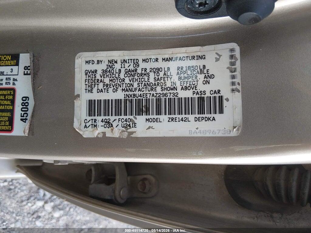 1NXBU4EE7AZ296732 2010 TOYOTA COROLLA photo no. 9