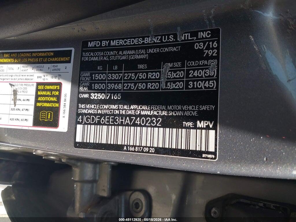 4JGDF6EE3HA740232 2017 MERCEDES-BENZ GLS 450 photo no. 9
