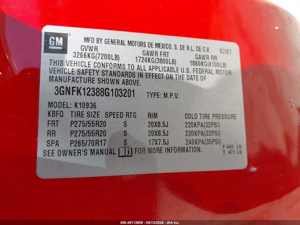 3GNFK12388G103201 2008 CHEVROLET AVALANCHE 1500 photo no. 9