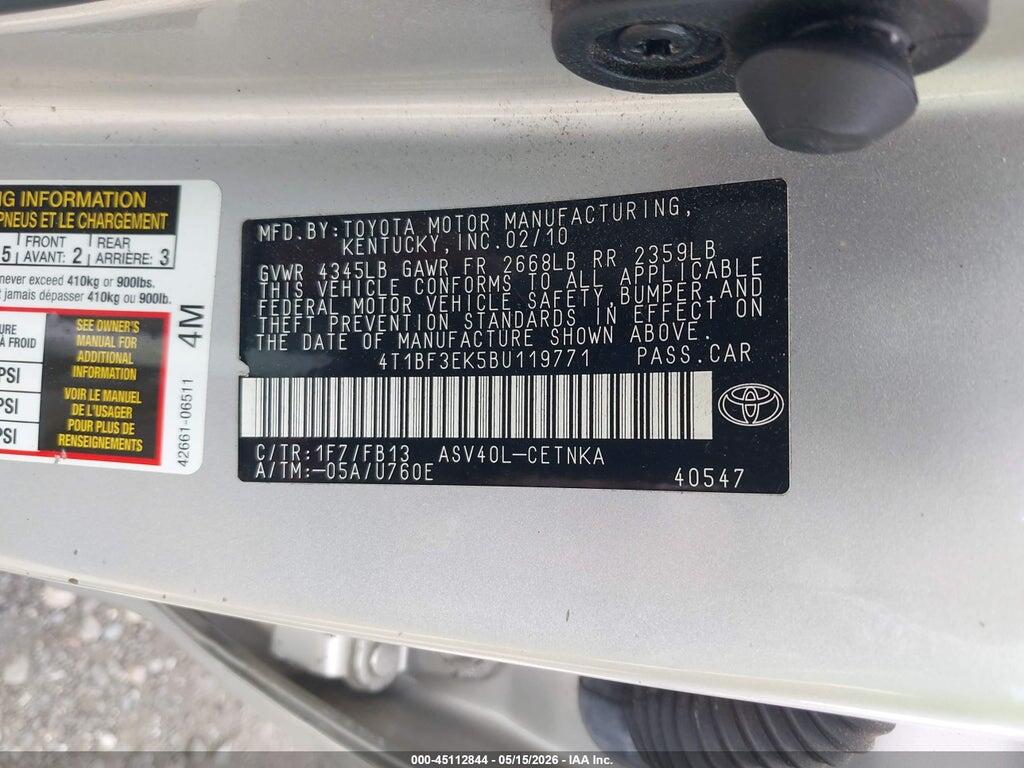 4T1BF3EK5BU119771 2011 TOYOTA CAMRY photo no. 9