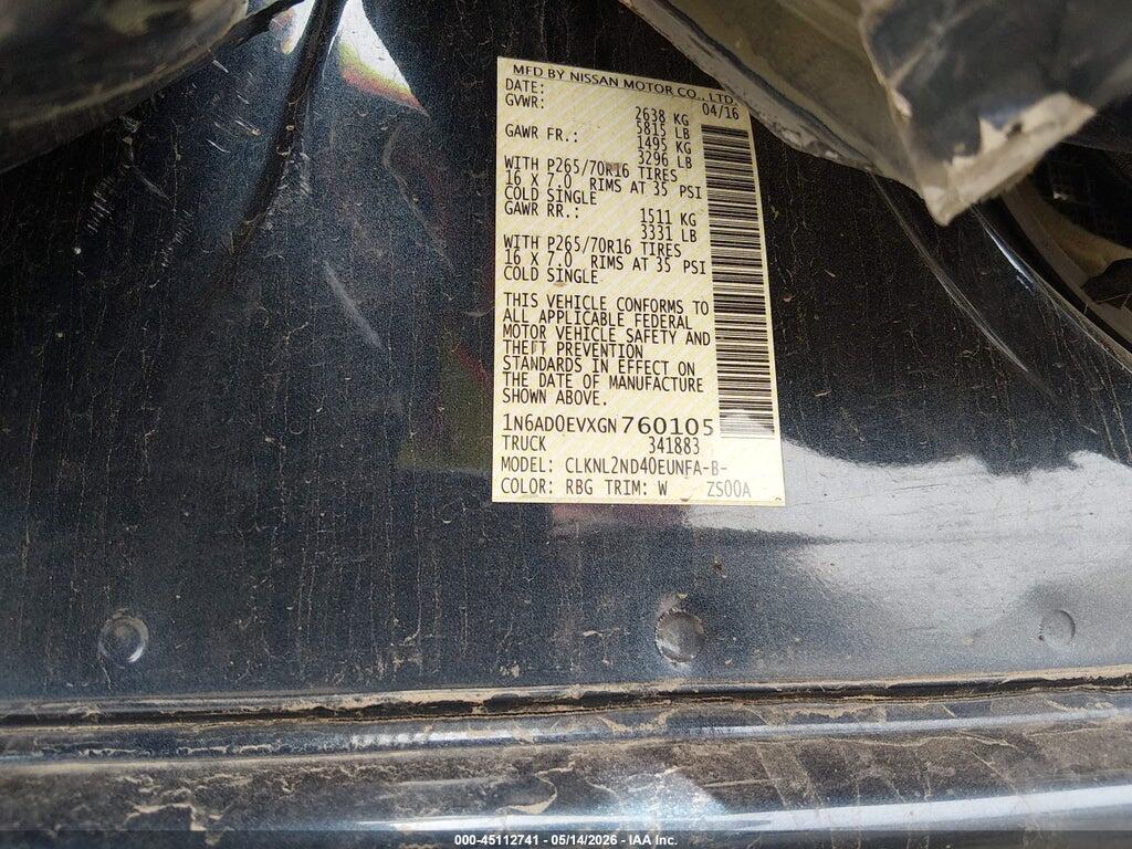 1N6AD0EVXGN760105 2016 NISSAN FRONTIER photo no. 9