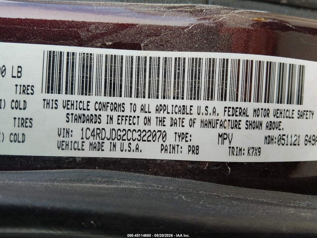 1C4RDJDG2CC322070 2012 DODGE DURANGO photo no. 9