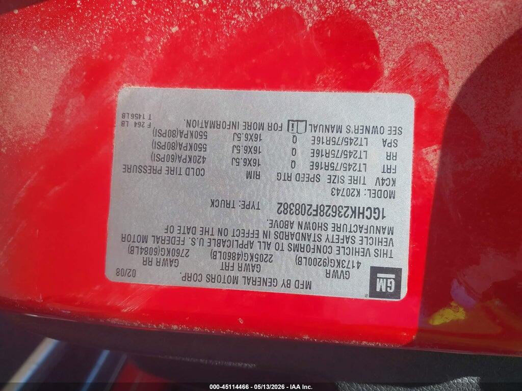 1GCHK23628F208382 2008 CHEVROLET SILVERADO 2500HD photo no. 9