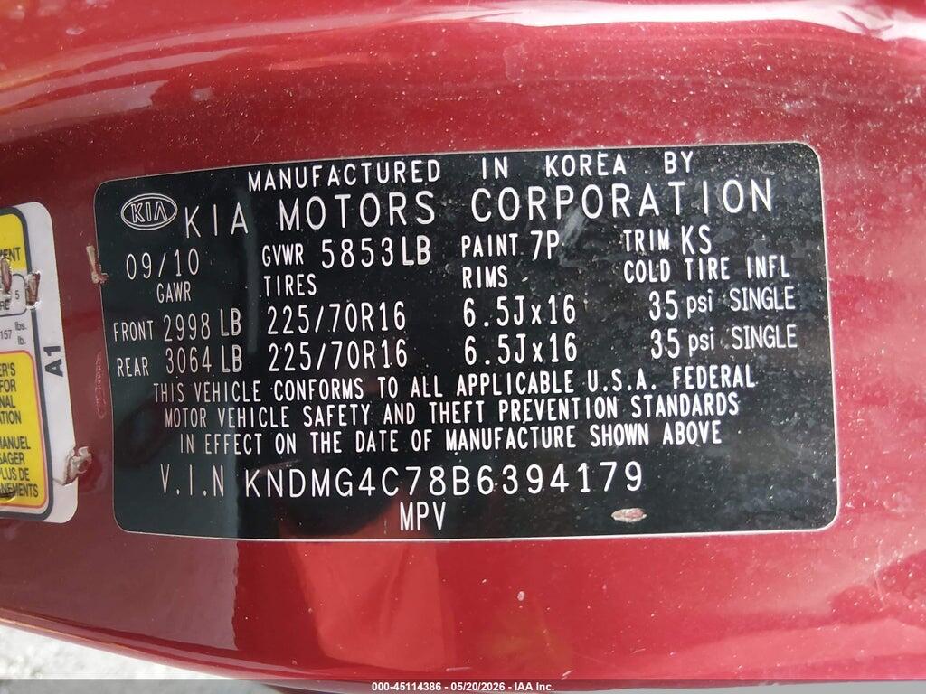 KNDMG4C78B6394179 2011 KIA SEDONA photo no. 9
