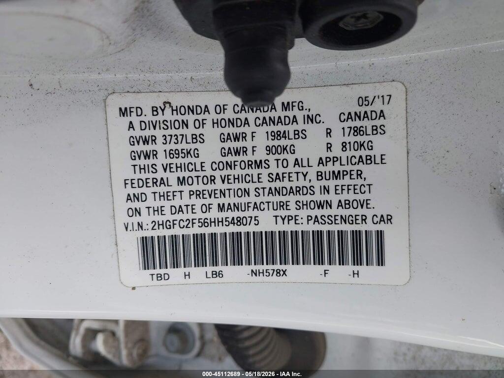 2HGFC2F56HH548075 2017 HONDA CIVIC photo no. 9