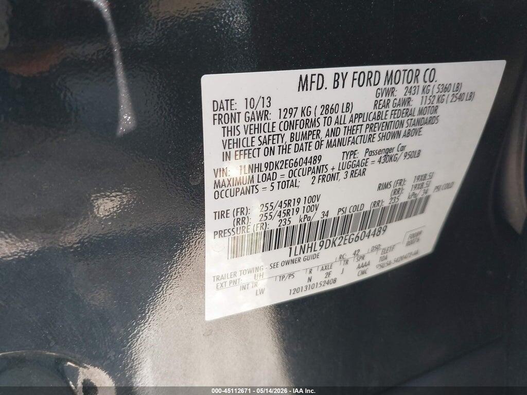 1LNHL9DK2EG604489 2014 LINCOLN MKS photo no. 9