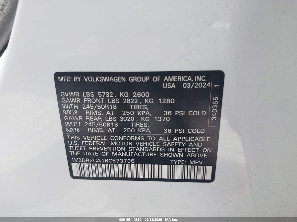 1V2DR2CA1RC573796 2024 VOLKSWAGEN ATLAS photo no. 9