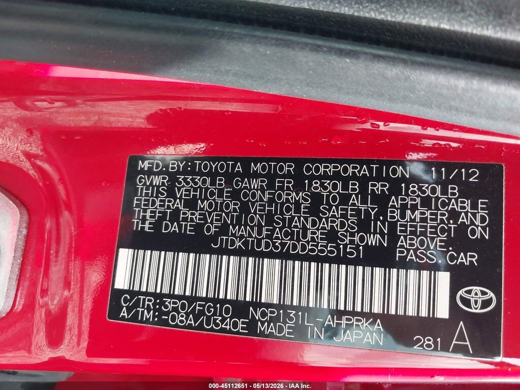 JTDKTUD37DD555151 2013 TOYOTA YARIS photo no. 9