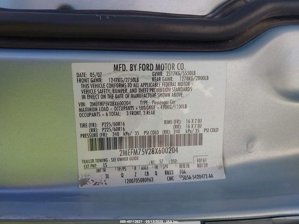 2MEFM75V28X600204 2008 MERCURY GRAND MARQUIS photo no. 9