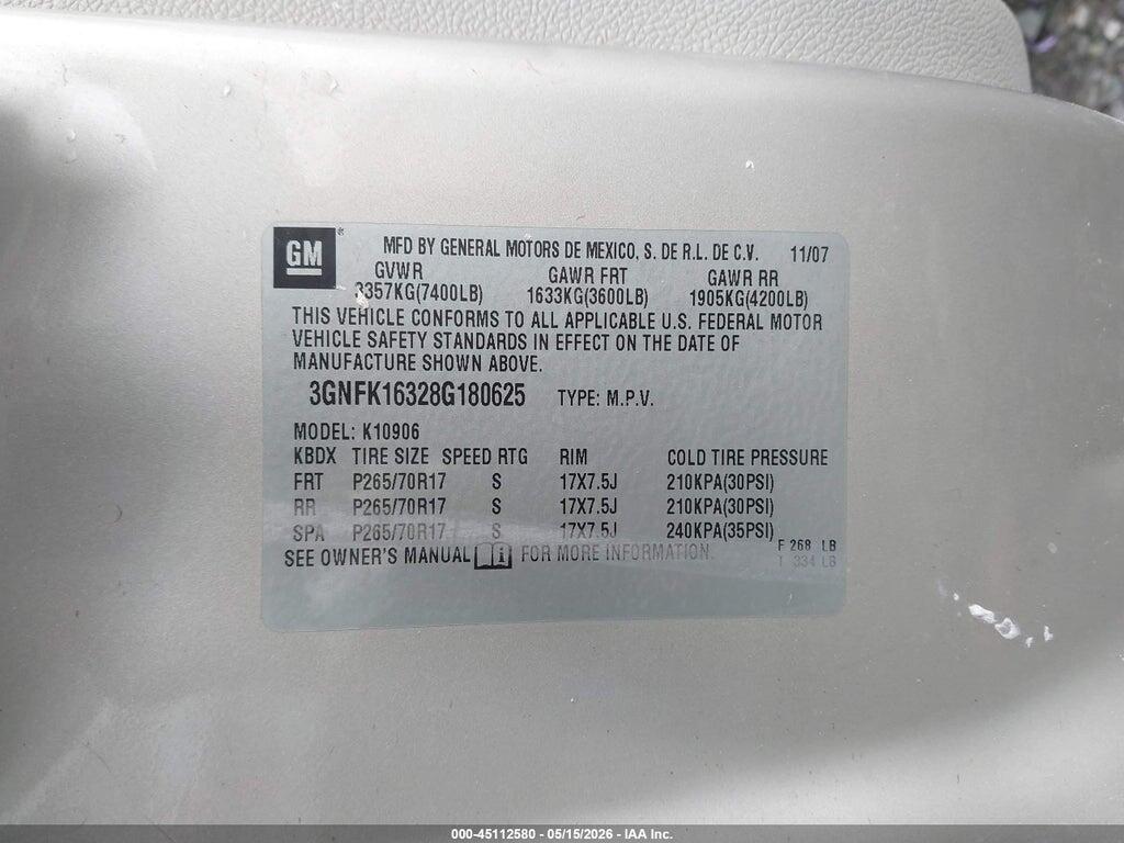 3GNFK16328G180625 2008 CHEVROLET SUBURBAN 1500 photo no. 9