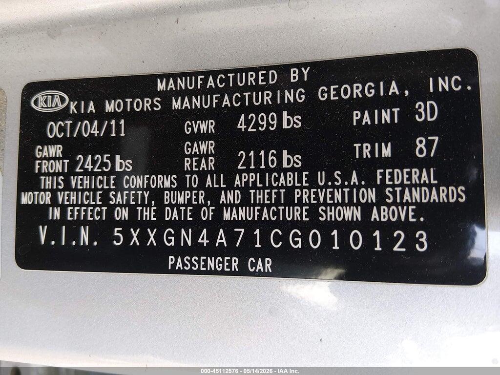 5XXGN4A71CG010123 2012 KIA OPTIMA photo no. 9
