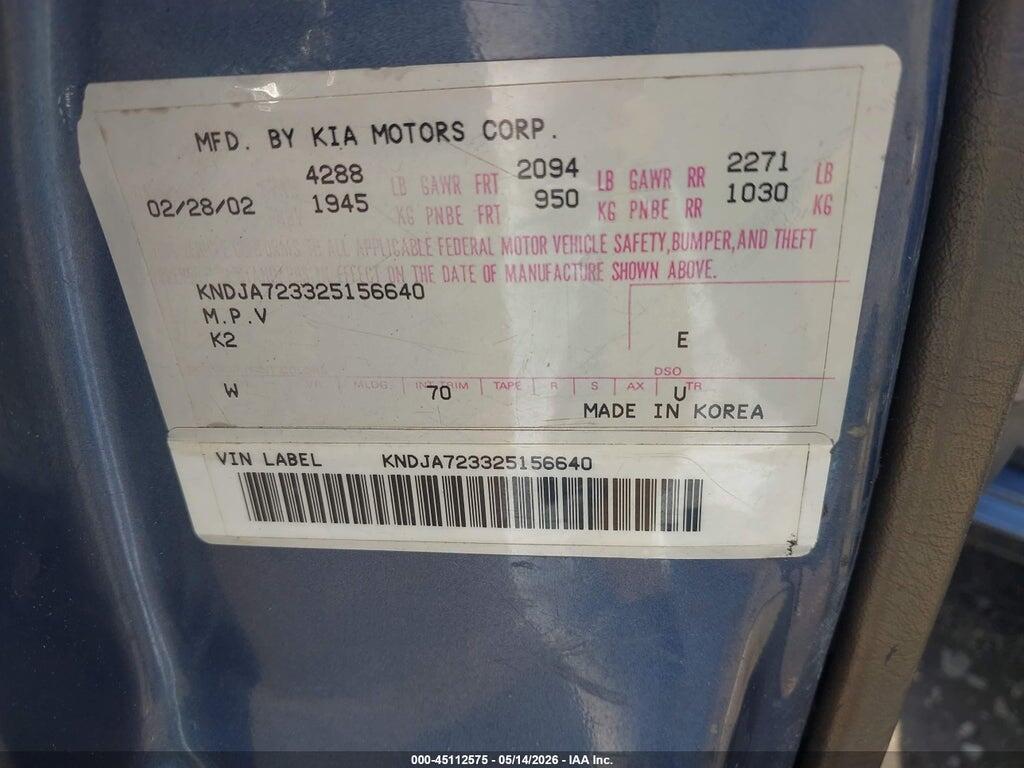 KNDJA723325156640 2002 KIA SPORTAGE photo no. 9