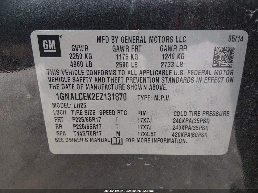 1GNALCEK2EZ131870 2014 CHEVROLET EQUINOX photo no. 9