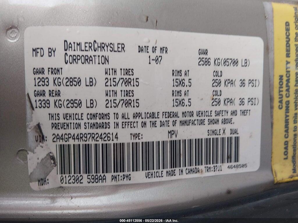 2A4GP44R97R242614 2007 CHRYSLER TOWN & COUNTRY photo no. 9