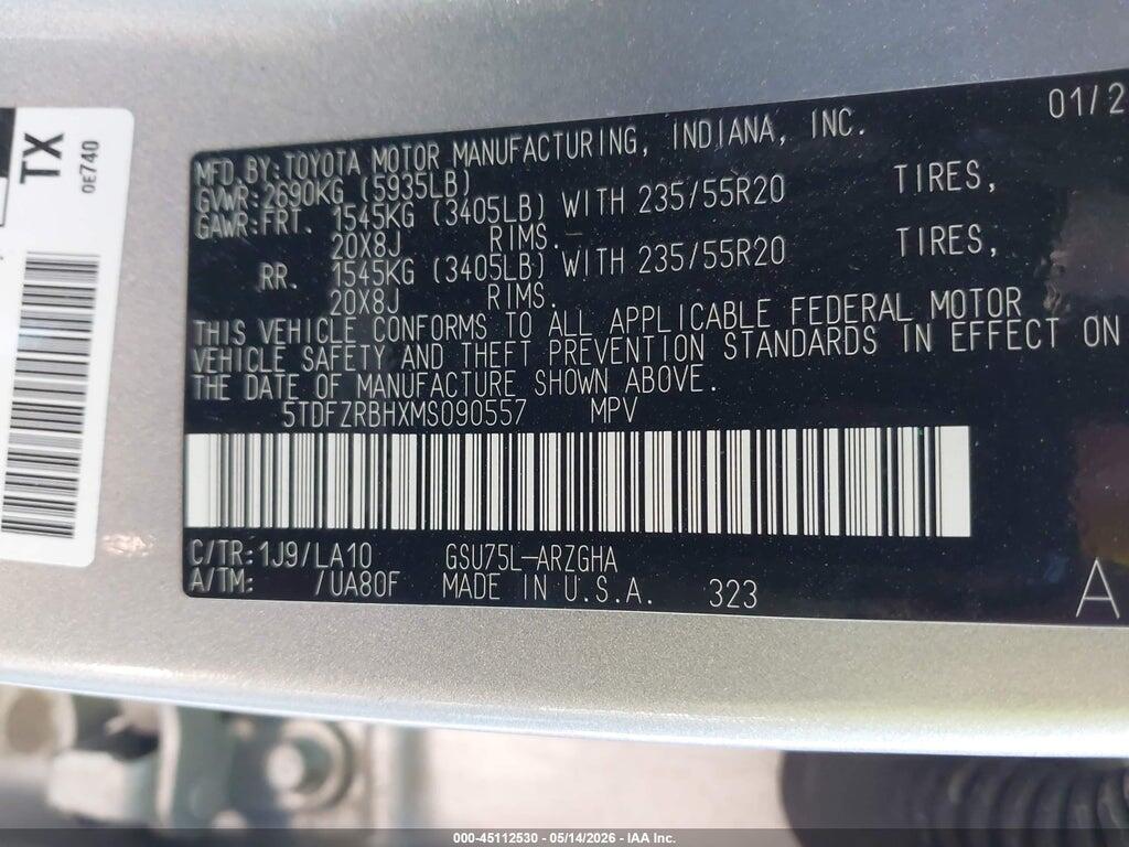 5TDFZRBHXMS090557 2021 TOYOTA HIGHLANDER photo no. 9