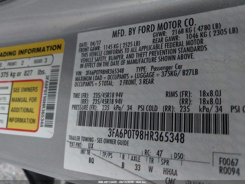 3FA6P0T98HR365348 2017 FORD FUSION photo no. 9