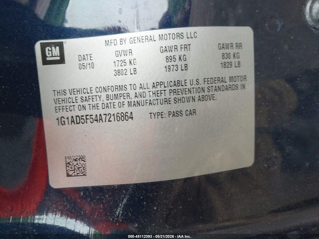 1G1AD5F54A7216864 2010 CHEVROLET COBALT photo no. 9
