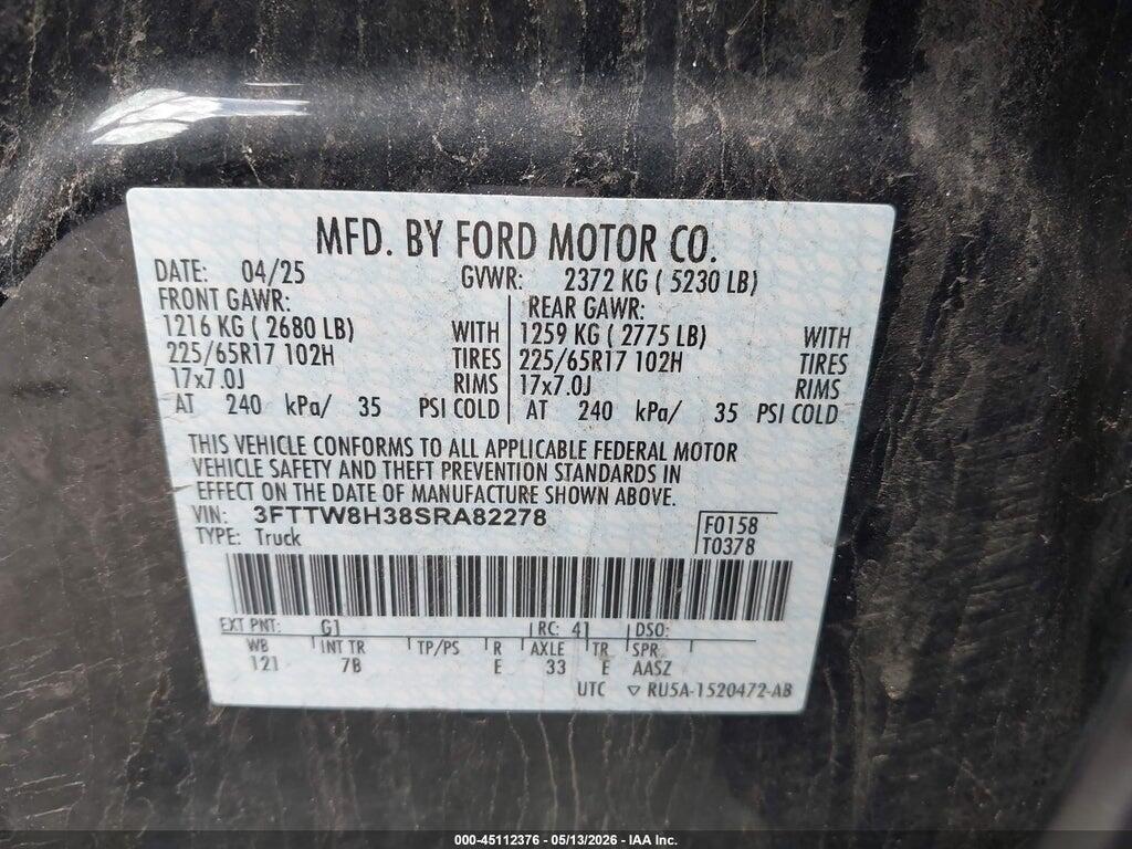 3FTTW8H38SRA82278 2025 FORD MAVERICK photo no. 9