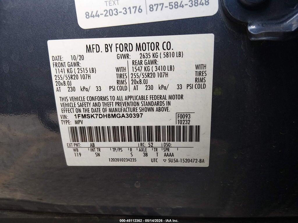 1FMSK7DH8MGA30397 2021 FORD EXPLORER photo no. 9