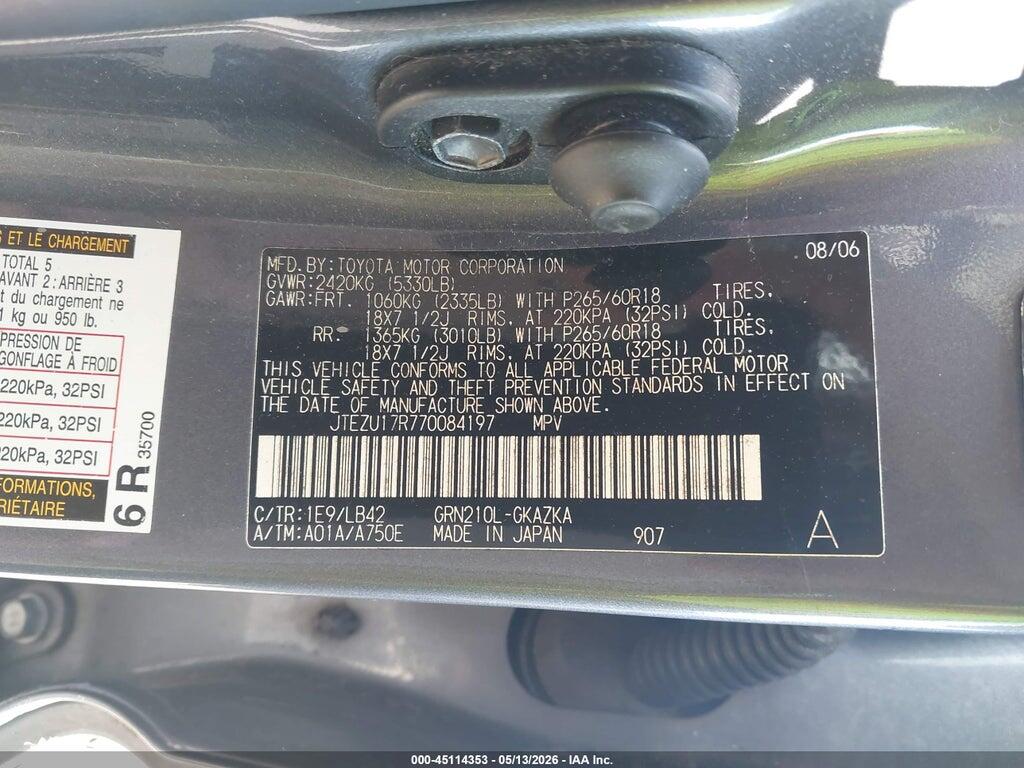 JTEZU17R770084197 2007 TOYOTA 4RUNNER photo no. 9