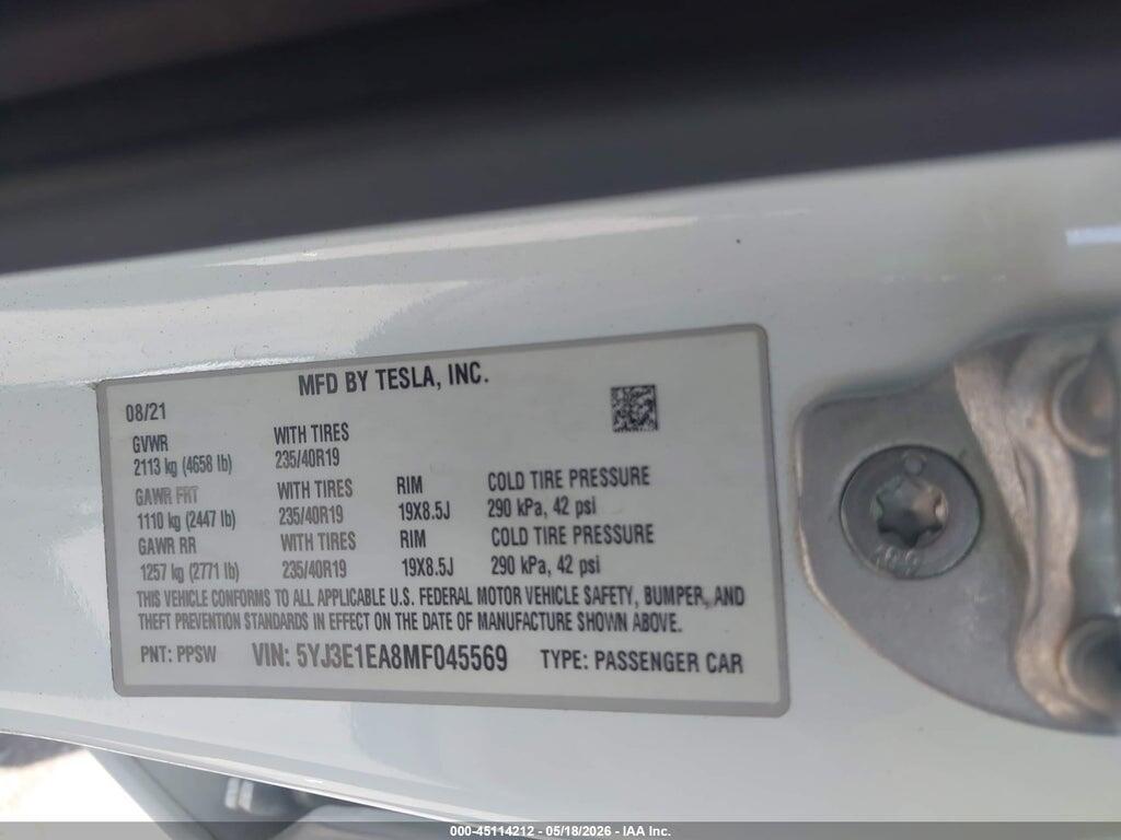 5YJ3E1EA8MF045569 2021 TESLA MODEL 3 photo no. 9