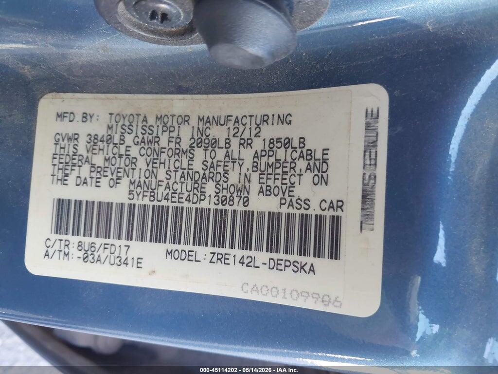 5YFBU4EE4DP130870 2013 TOYOTA COROLLA photo no. 9