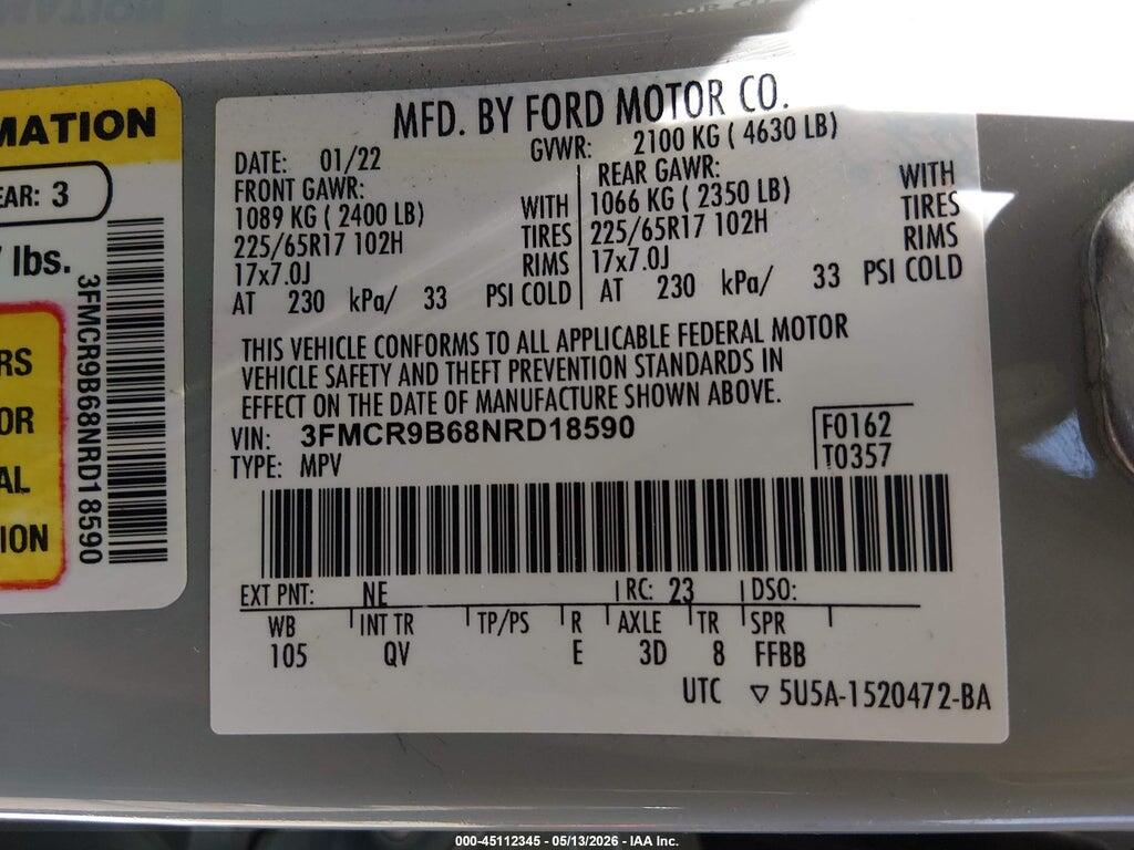 3FMCR9B68NRD18590 2022 FORD BRONCO SPORT photo no. 9