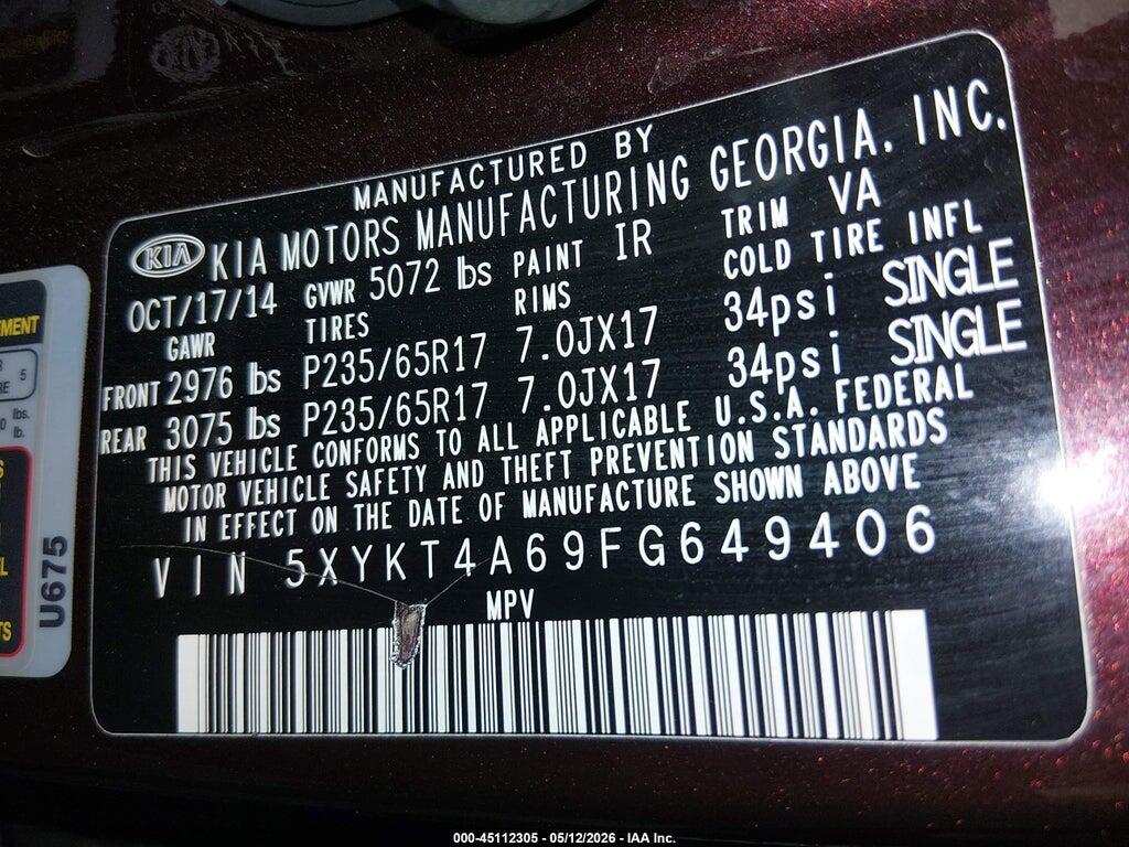 5XYKT4A69FG649406 2015 KIA SORENTO photo no. 9