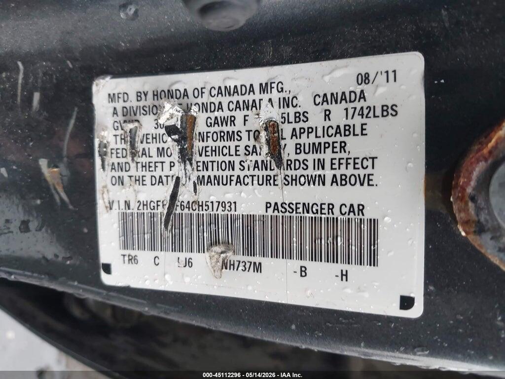 2HGFB2F64CH517931 2012 HONDA CIVIC photo no. 9