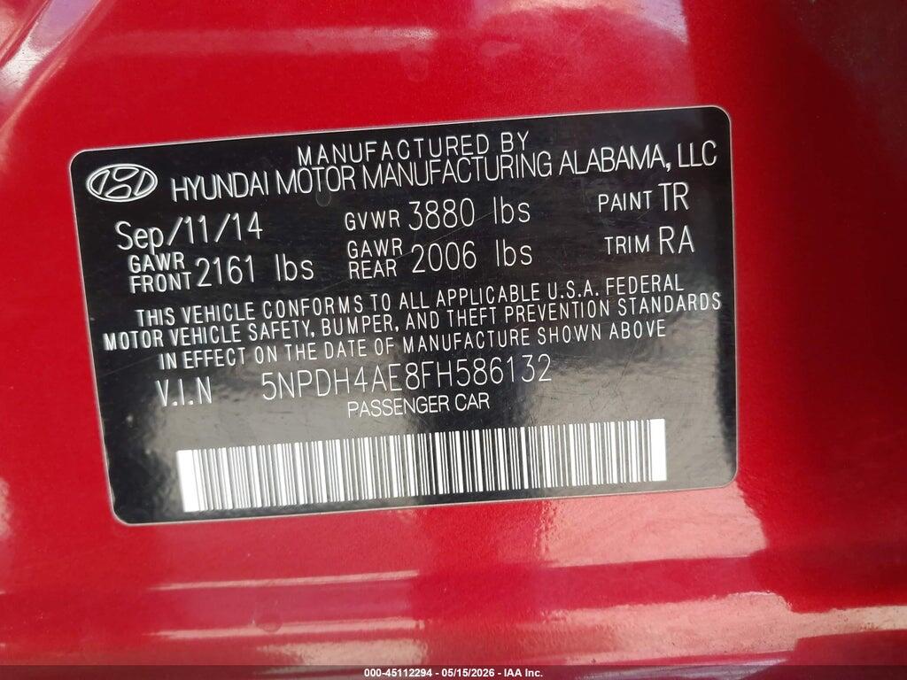 5NPDH4AE8FH586132 2015 HYUNDAI ELANTRA photo no. 9