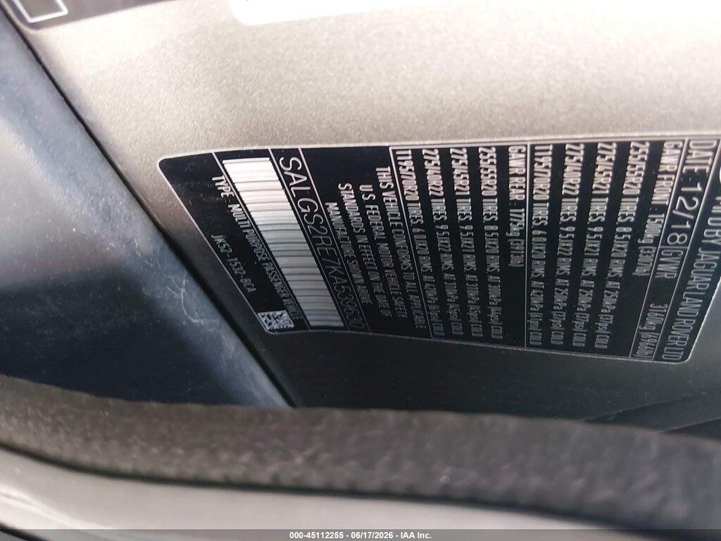 SALGS2RE7KA539630 2019 LAND ROVER RANGE ROVER photo no. 9