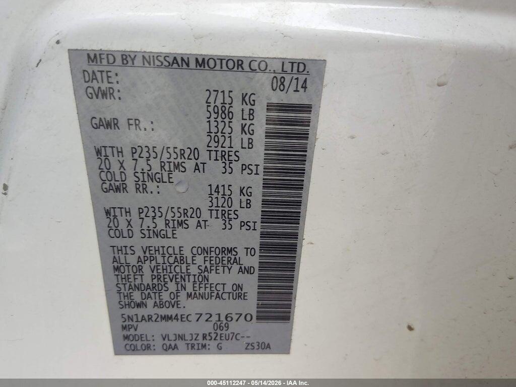 5N1AR2MM4EC721670 2014 NISSAN PATHFINDER photo no. 9