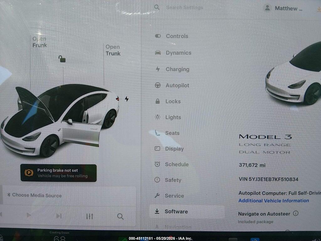 5YJ3E1EB7KF510834 2019 TESLA MODEL 3 photo no. 7