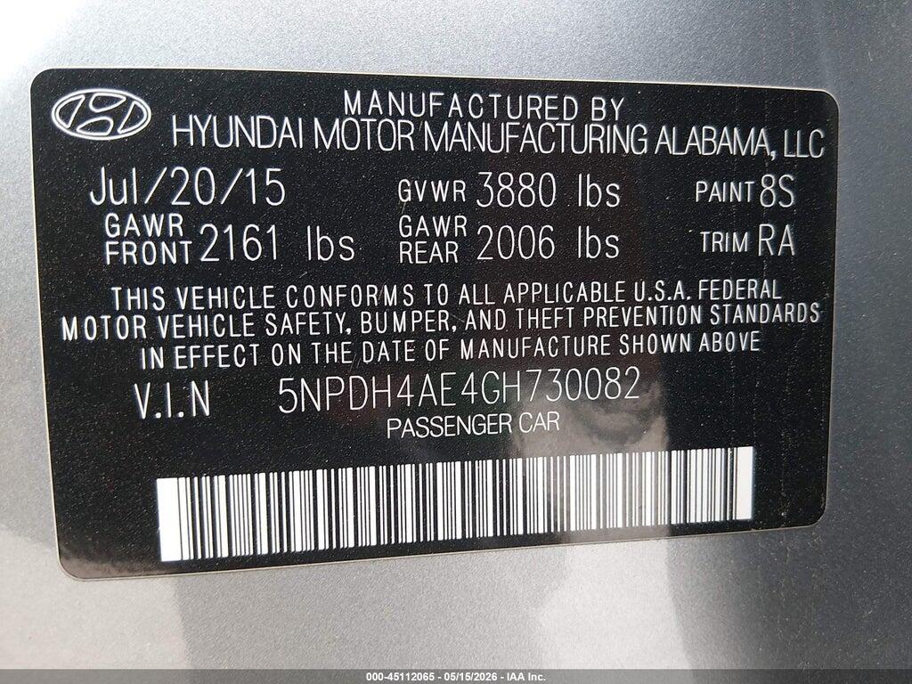 5NPDH4AE4GH730082 2016 HYUNDAI ELANTRA photo no. 9