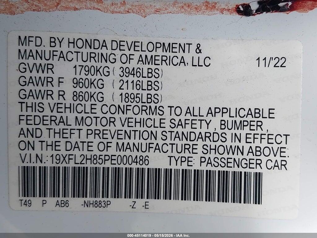 19XFL2H85PE000486 2023 HONDA CIVIC photo no. 9