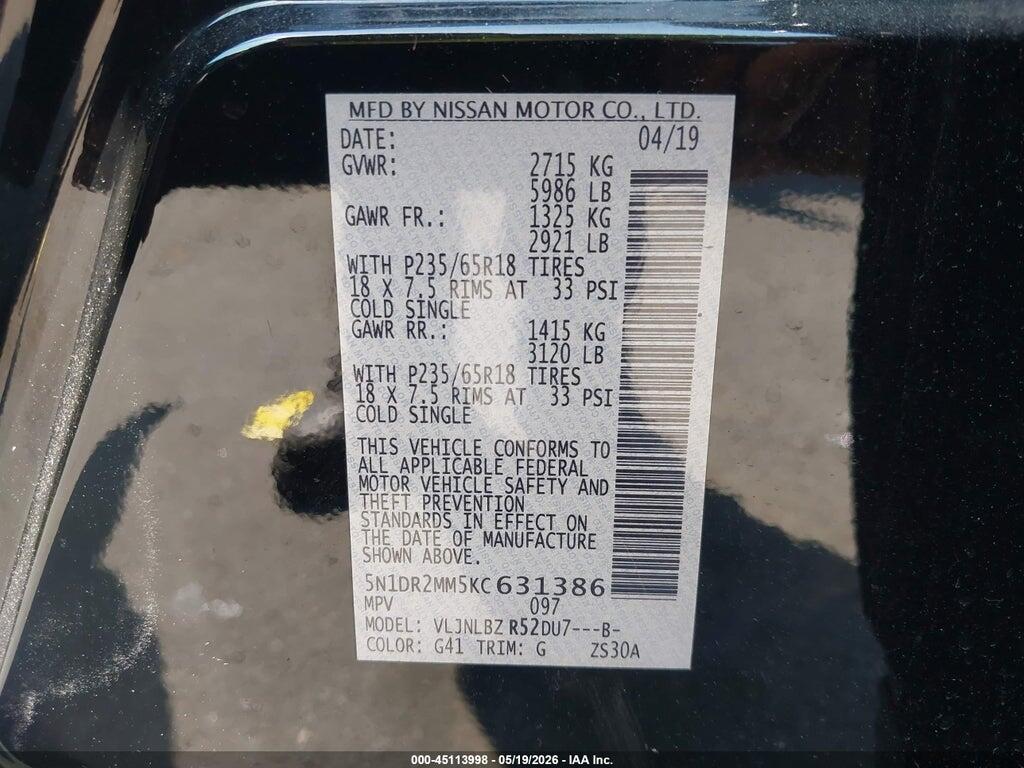 5N1DR2MM5KC631386 2019 NISSAN PATHFINDER photo no. 9