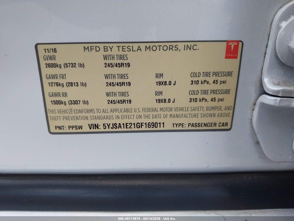 5YJSA1E21GF169011 2016 TESLA MODEL S photo no. 9