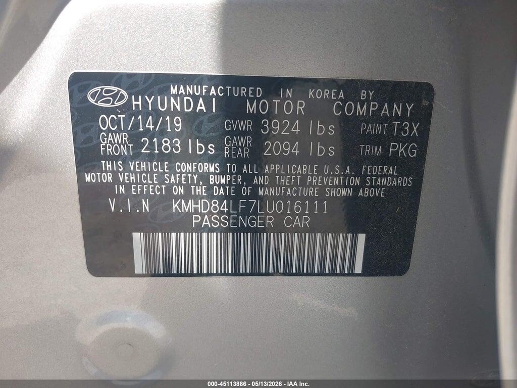 KMHD84LF7LU016111 2020 HYUNDAI ELANTRA photo no. 9