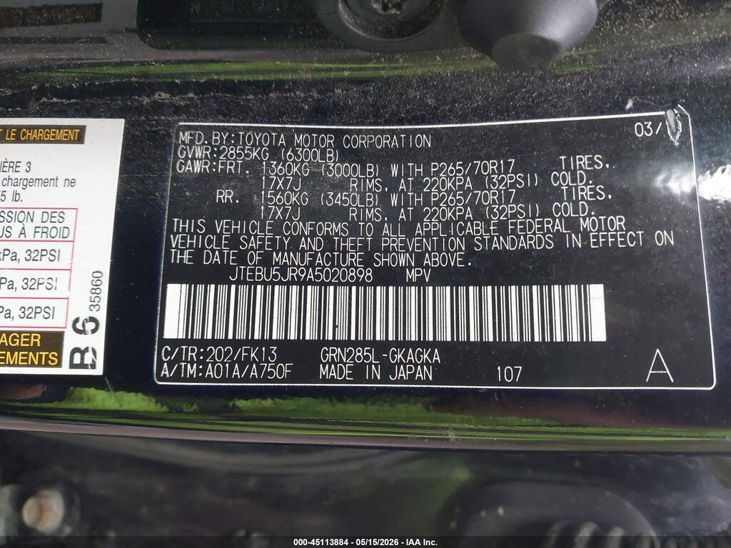 JTEBU5JR9A5020898 2010 TOYOTA 4RUNNER photo no. 9