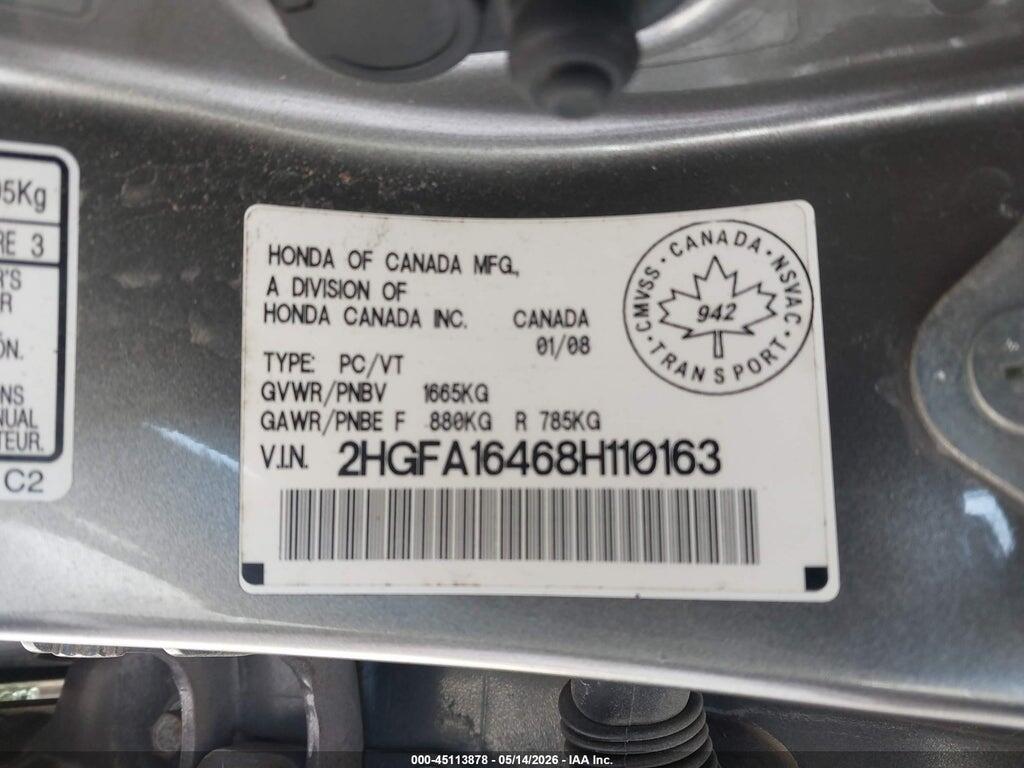 2HGFA16468H110163 2008 HONDA CIVIC photo no. 9