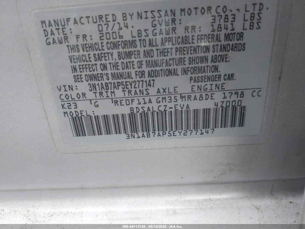 3N1AB7AP5EY277147 2014 NISSAN SENTRA photo no. 9