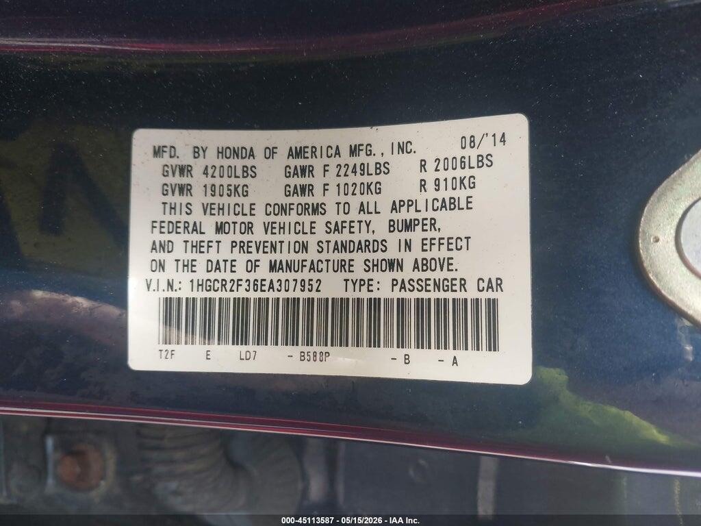 1HGCR2F36EA307952 2014 HONDA ACCORD photo no. 9