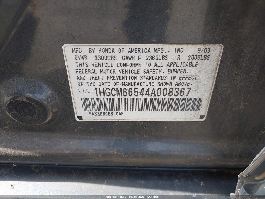 1HGCM66544A008367 2004 HONDA ACCORD photo no. 9