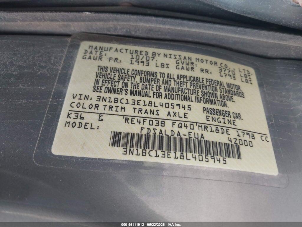 3N1BC13E18L405945 2008 NISSAN VERSA photo no. 9